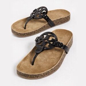 TORY BURCH Miller Cloud Black Patent Leather Cork Sandals 7.5